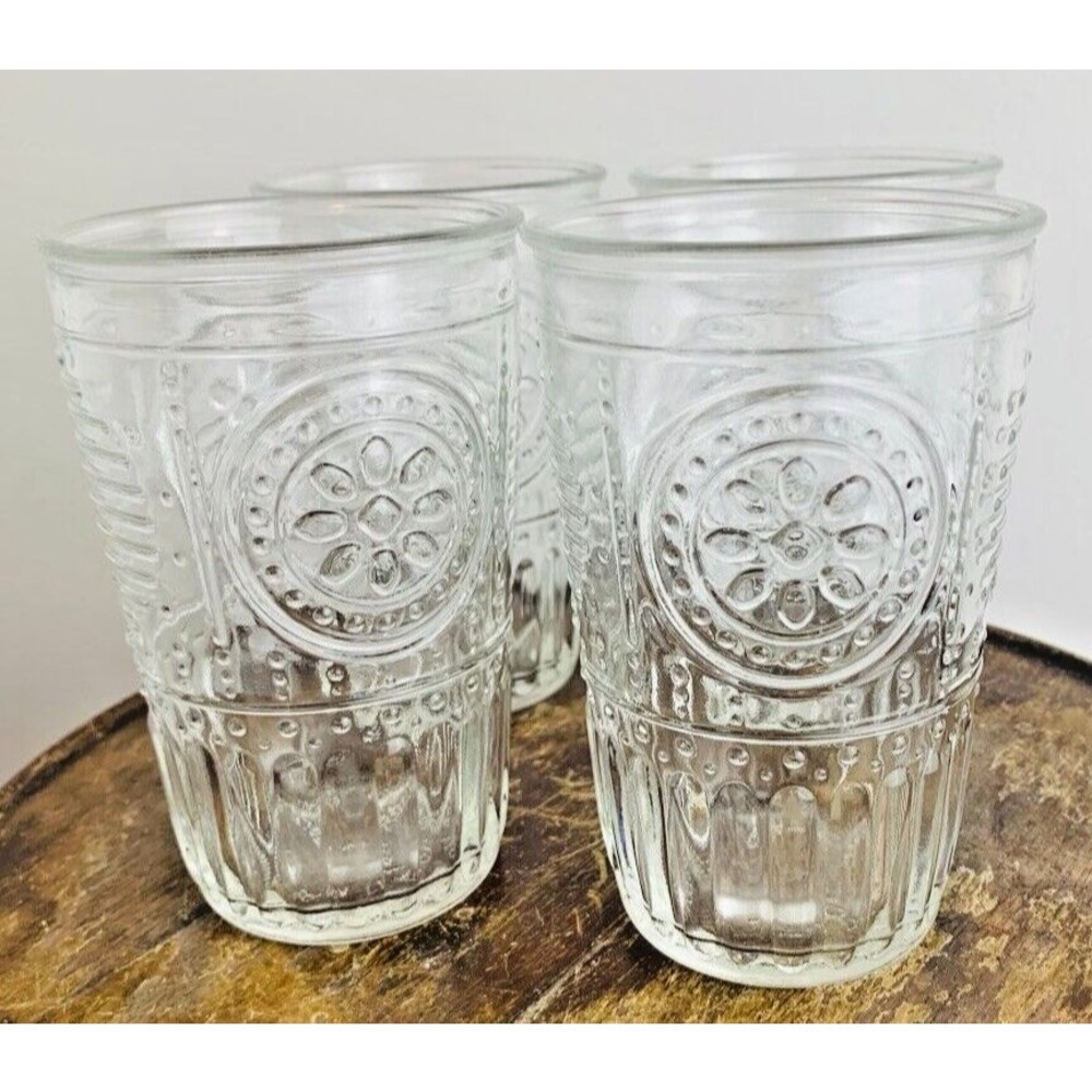 Set of 4 Bormioli Rocco Romantic 10.25 Ounce Clear Water Glasses~Made in Italy